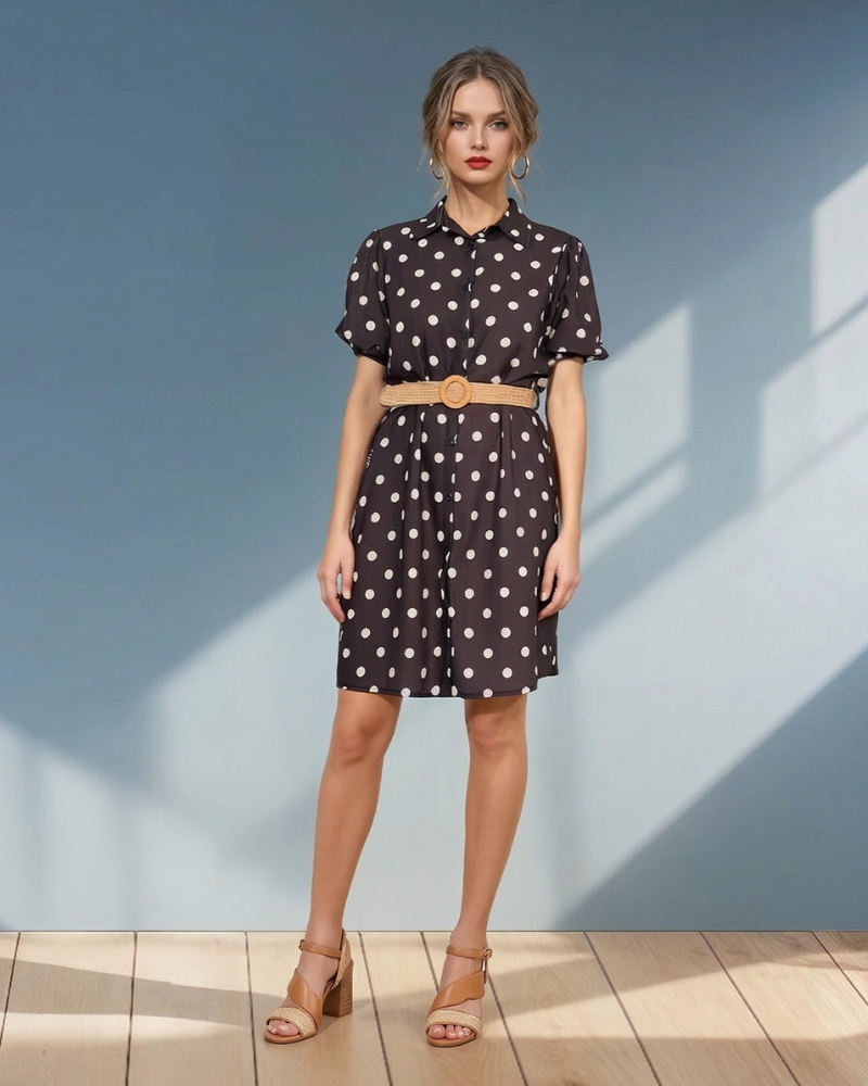 Rochie cu buline și curea negru - Unica S-L