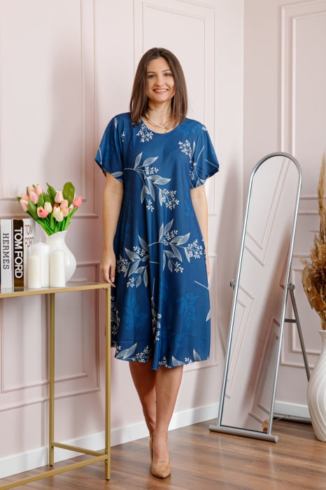 Rochie dama albastra plus size cu imprimeu floral si croi lejer Jany
