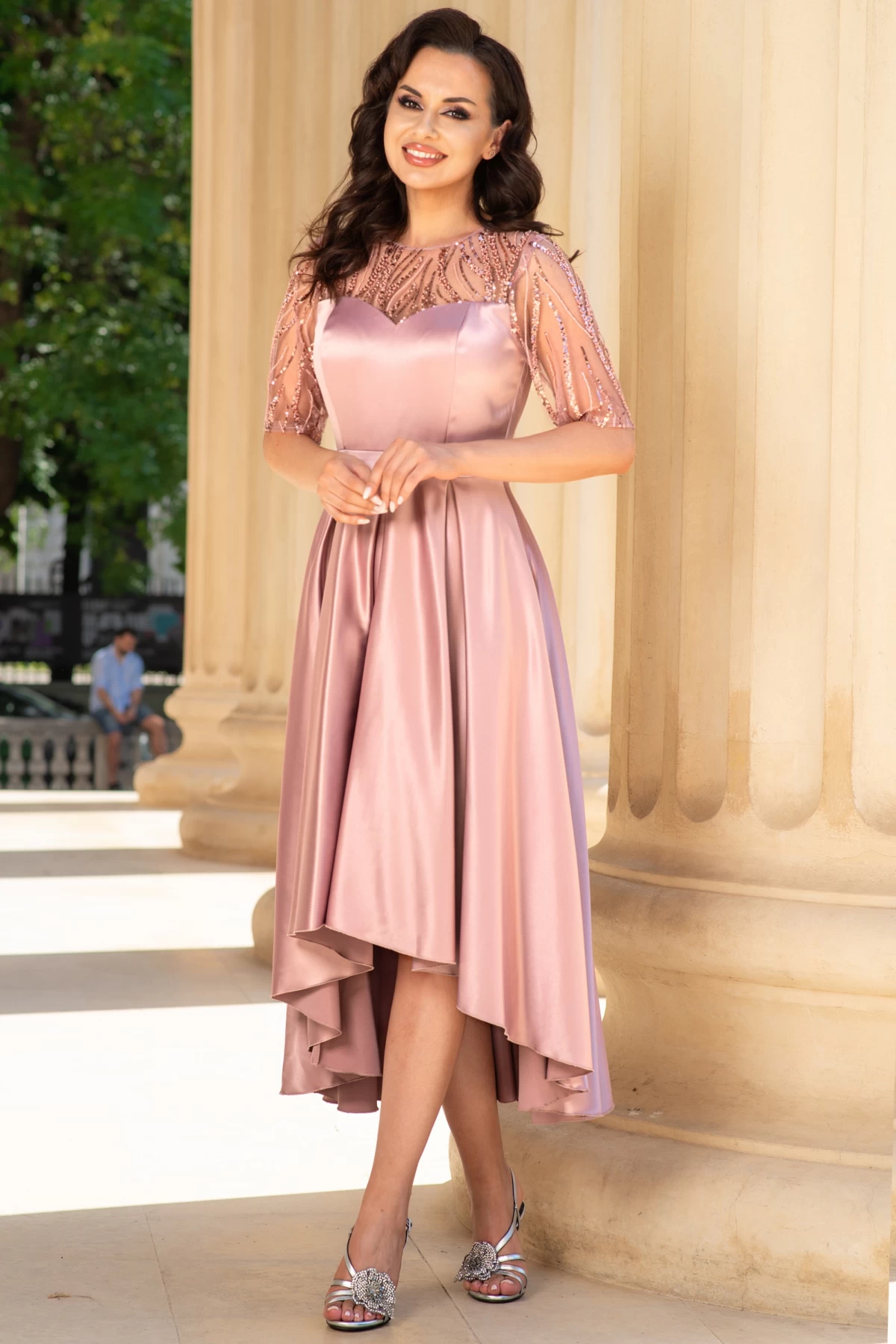 Rochie de ocazie asimetrica roz Deniz