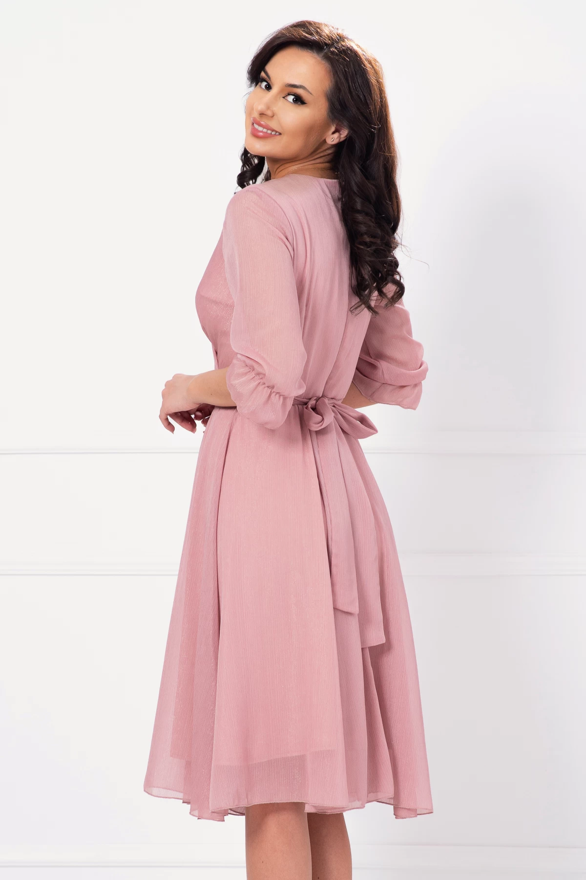 Rochie de ocazie in clos rose cu cordon stralucitor si insertii argintii - poza 2