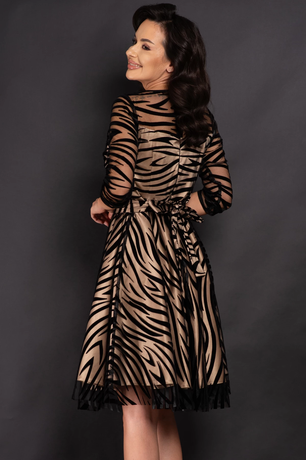 Rochie de ocazie midi Francesca cu model zebrat si dublura bej - poza 2