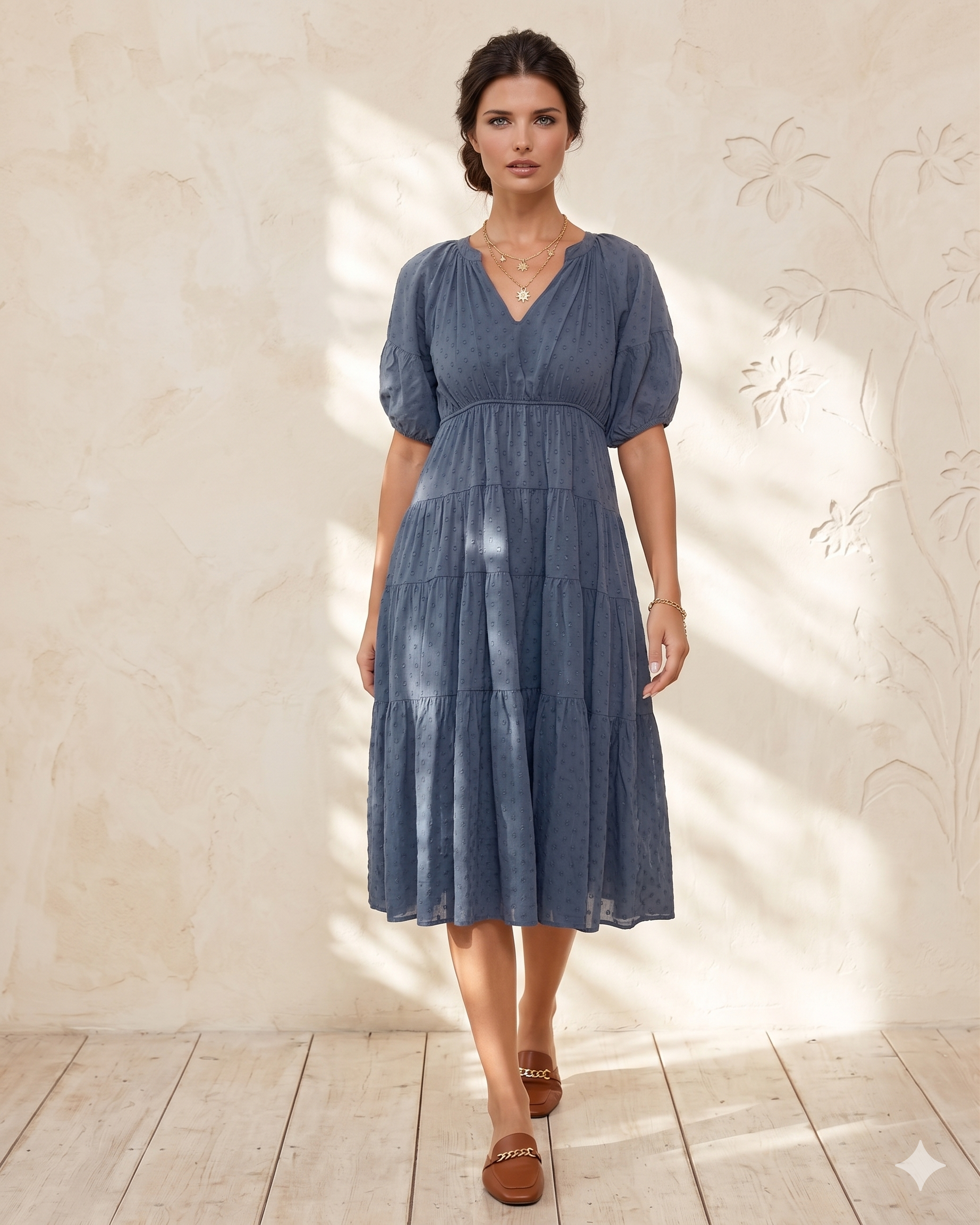 Rochie din bumbac subțire cu polka dots bleumarin - Unica S-L