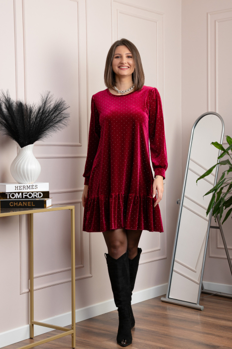 Rochie din catifea grena Alessia