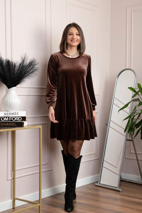 Rochie din catifea maro Alessia