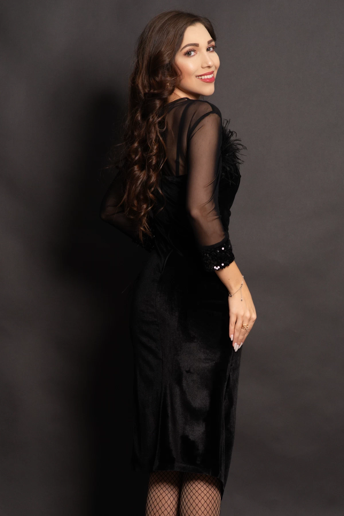 Rochie din catifea neagra Noelia cu paiete si fulgi - poza 2