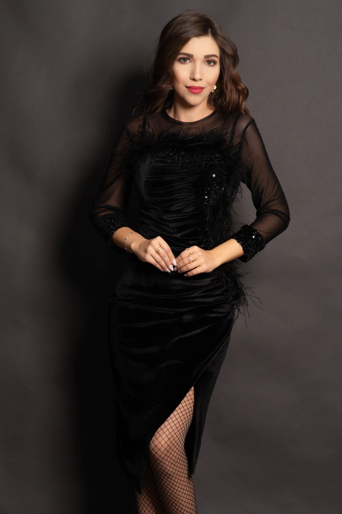 Rochie din catifea neagra Noelia cu paiete si fulgi - poza 5