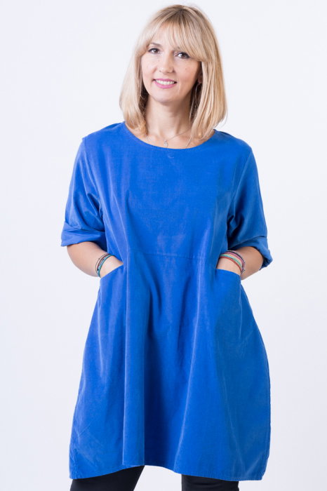 Rochie din catifea reiata, oversize, albastru electric