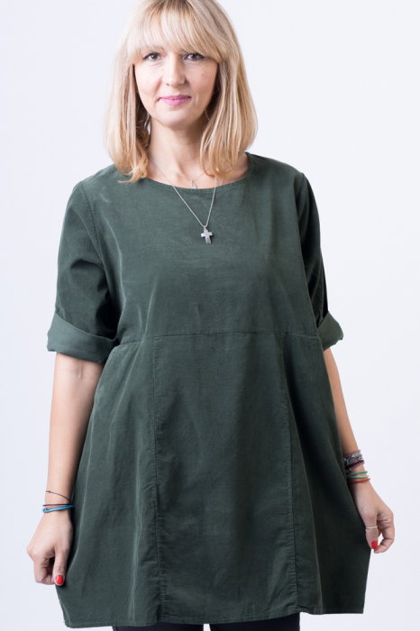 Rochie din catifea reiata, oversize, kaki