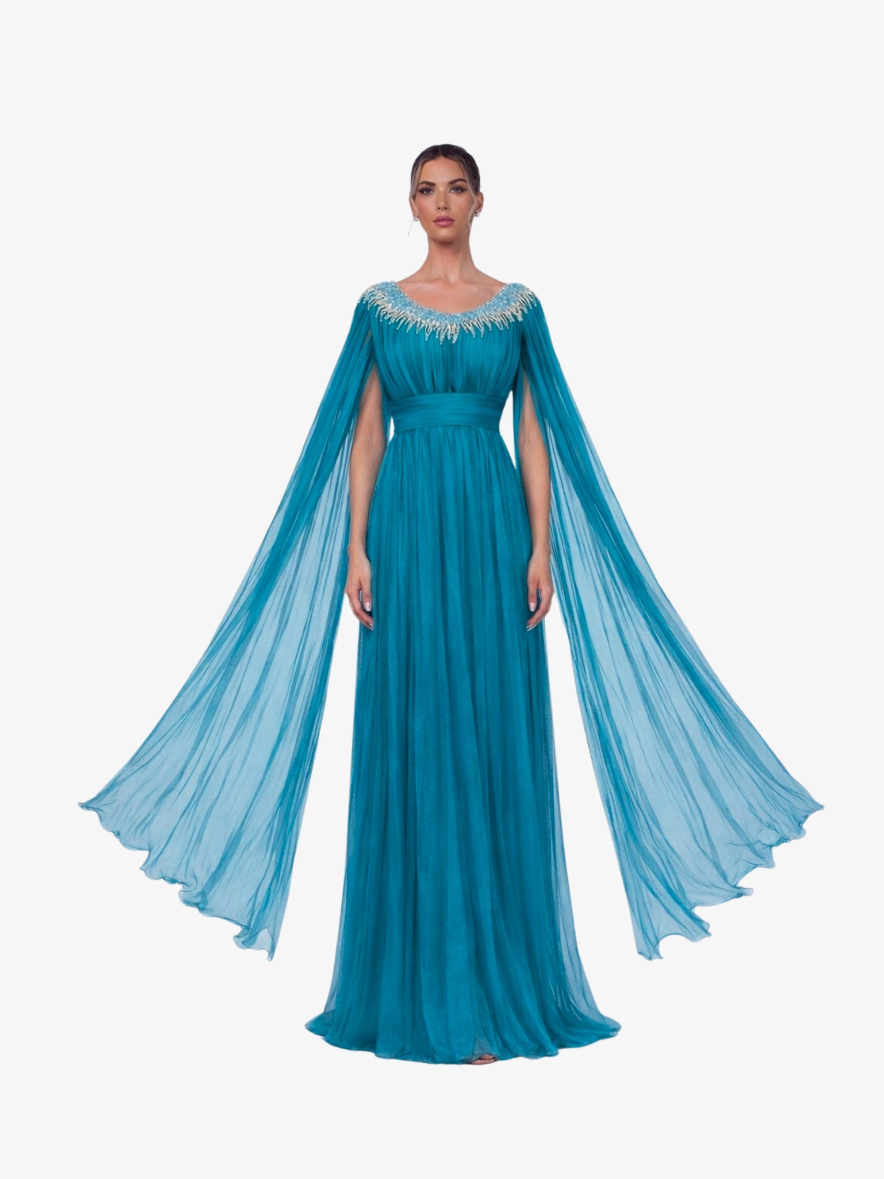 Rochie Eleganta “Flores”, Turcoaz - (Video) - XL