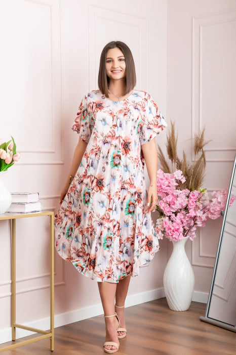 Rochie eleganta Mirabelle cu imprimeu floral - Crem cu caramiziu