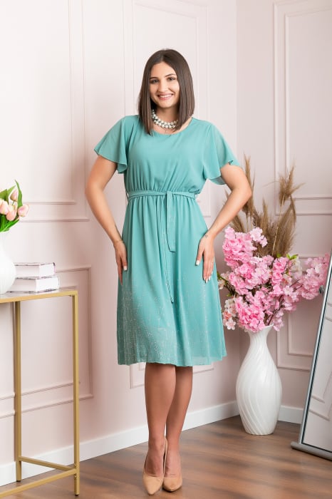 Rochie eleganta verde mint Seraphine cu strasuri argintii