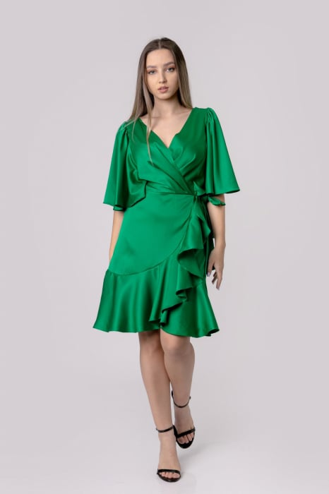 Rochie eleganta verde smarald cu volane