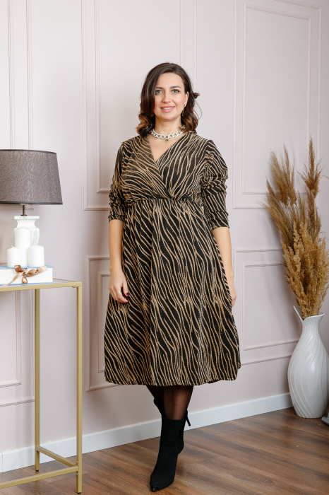 Rochie Elise eleganta cu imprimeu auriu