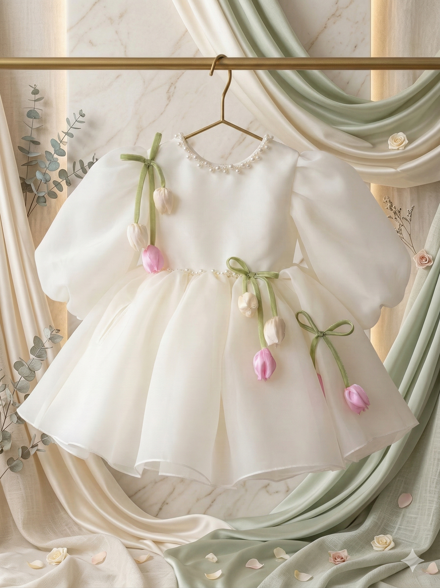 Rochie ivory eleganta cu flori handmade - Kitty