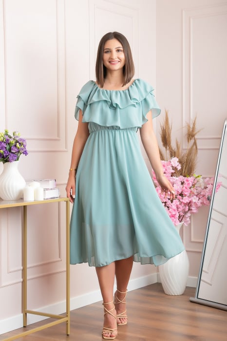 Rochie Joyce eleganta din voal cu volane - Verde mint