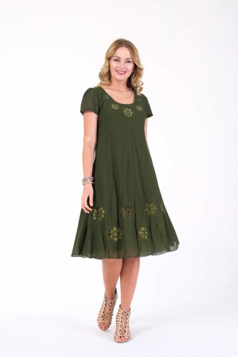 Rochie kaki cu detaliu floral perforat