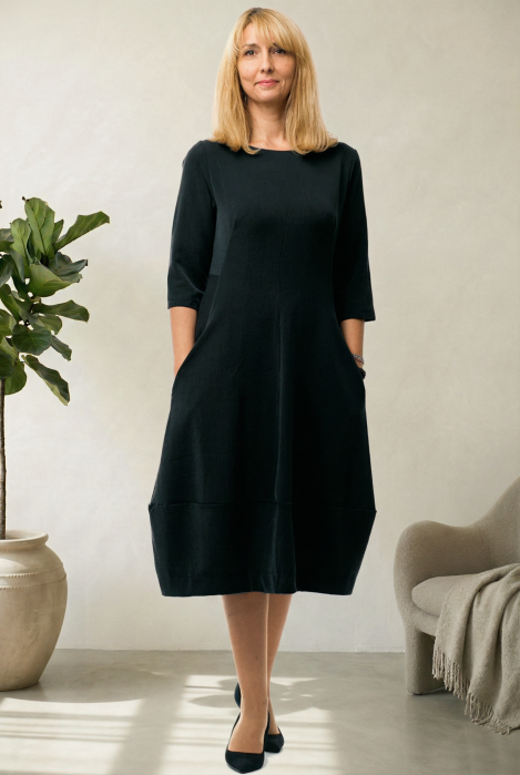Rochie lalea cambrata neagra, cu fermoar pe spate