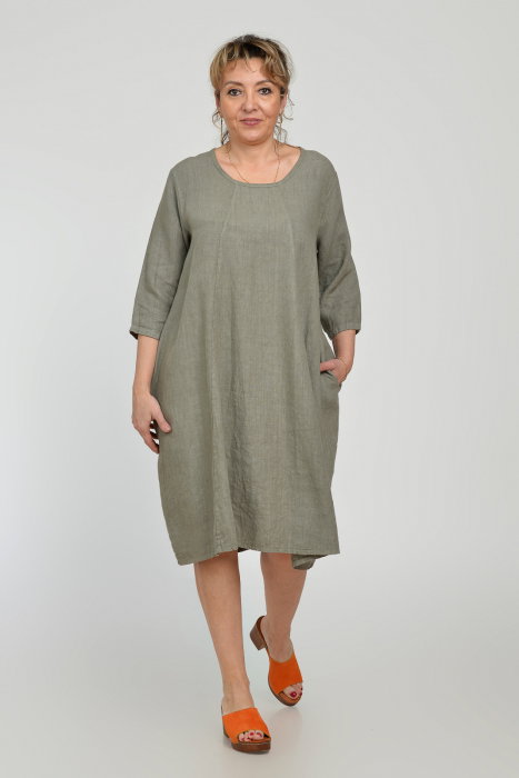 Rochie lalea din in, masura mare, bej inchis