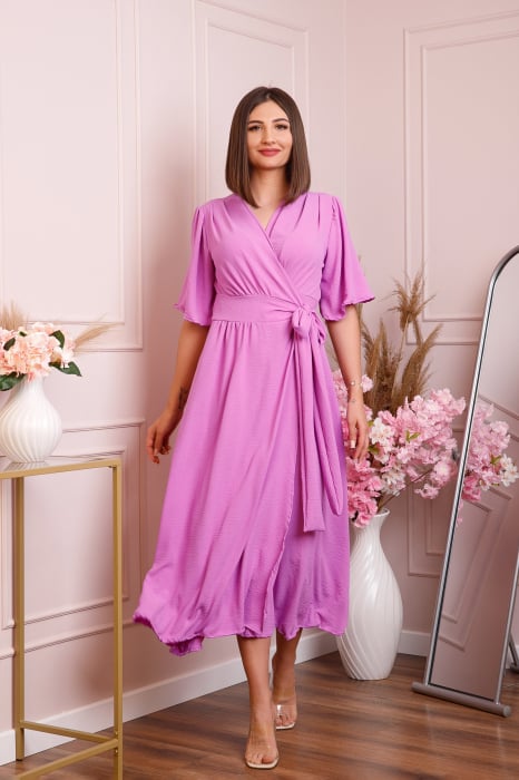 Rochie Lara petrecuta cu maneci scurte - Lila