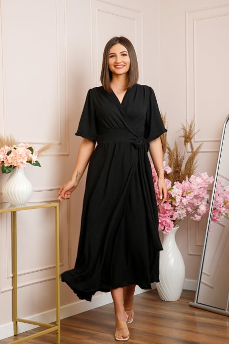 Rochie Lara petrecuta cu maneci scurte - Negru