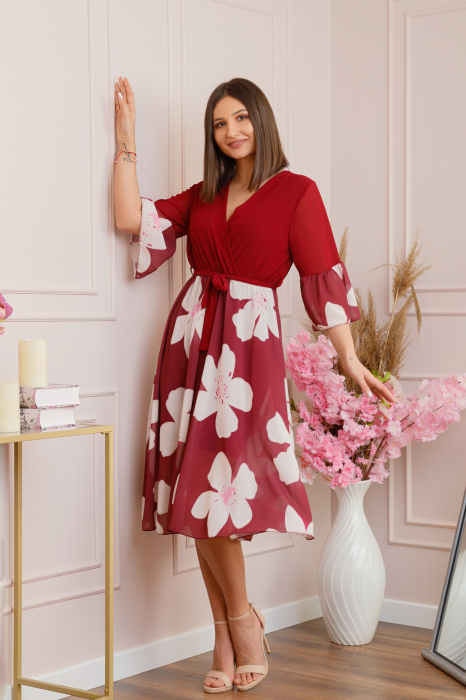 Rochie Lucy eleganta din voal cu imprimeuri florale - Grena