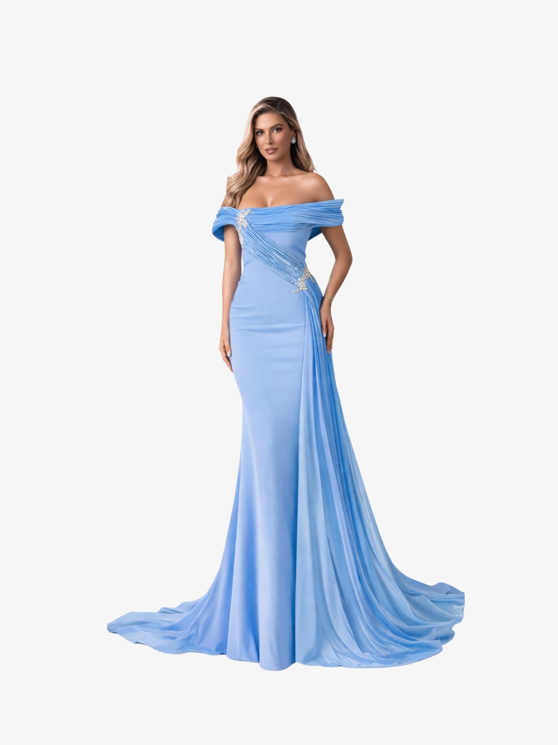 Rochie Lunga "Angelina Luxury", Albastra - XXL