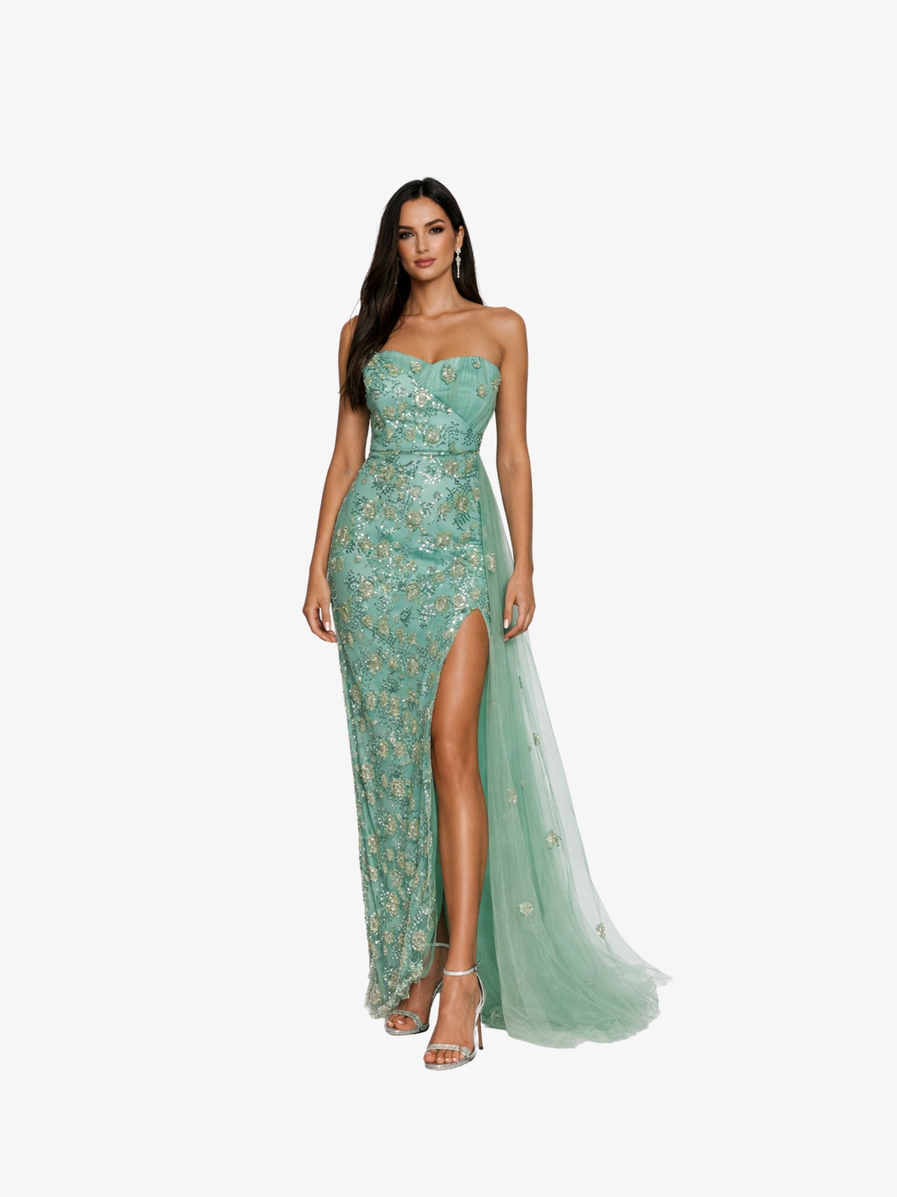 Rochie Lunga cu Cristale "Ava", Turcoaz - L
