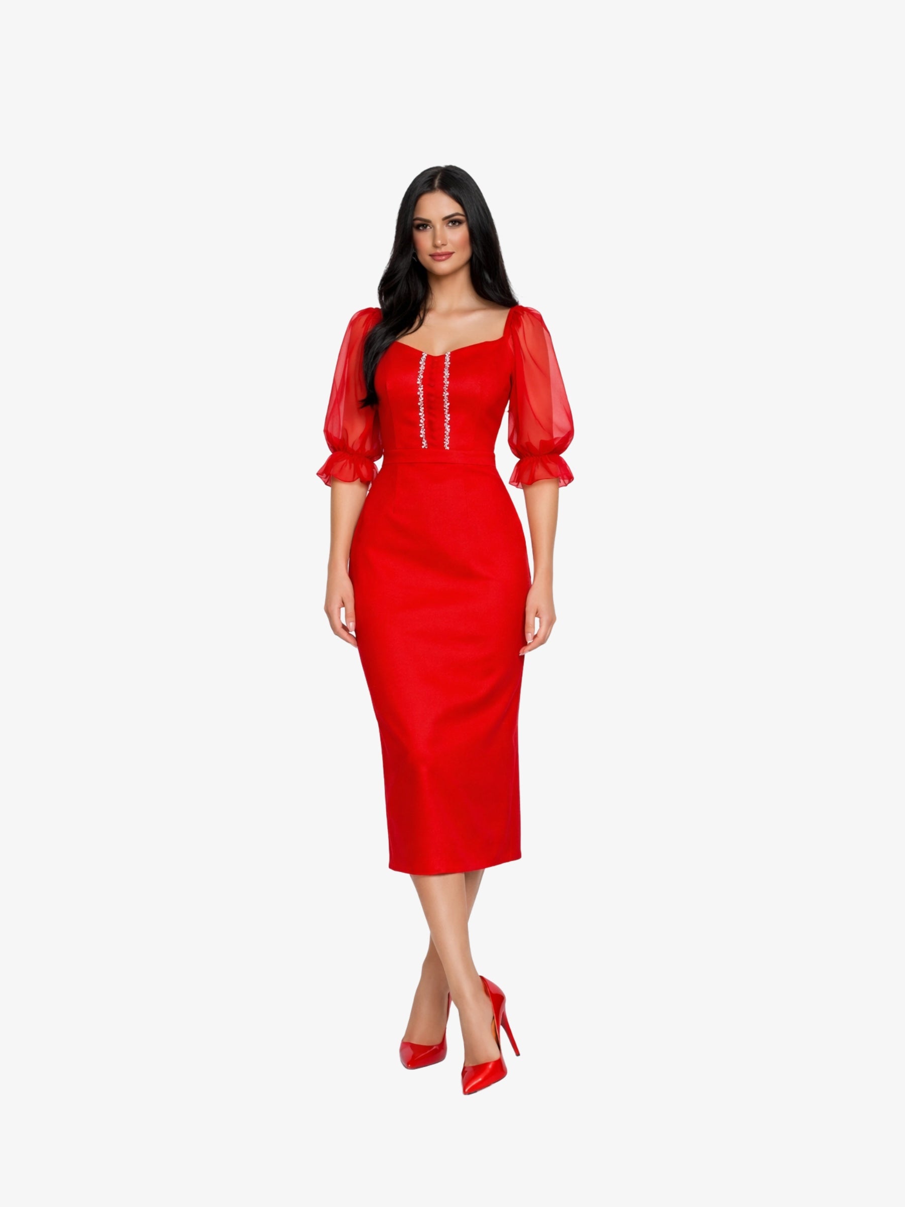 Rochie Lunga din Tafta "Betty", Rosie - XXL