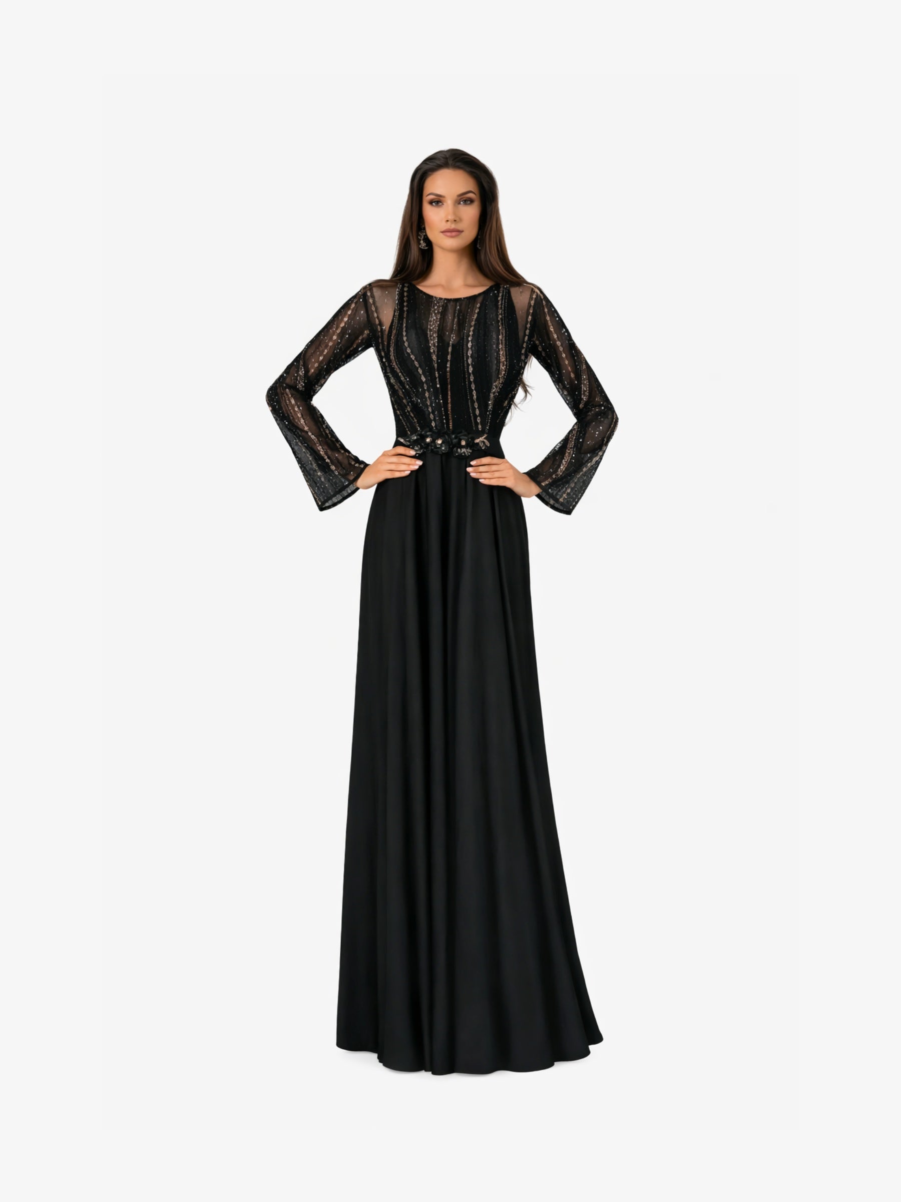 Rochie Lunga “Sicily”, Negru - 5XL