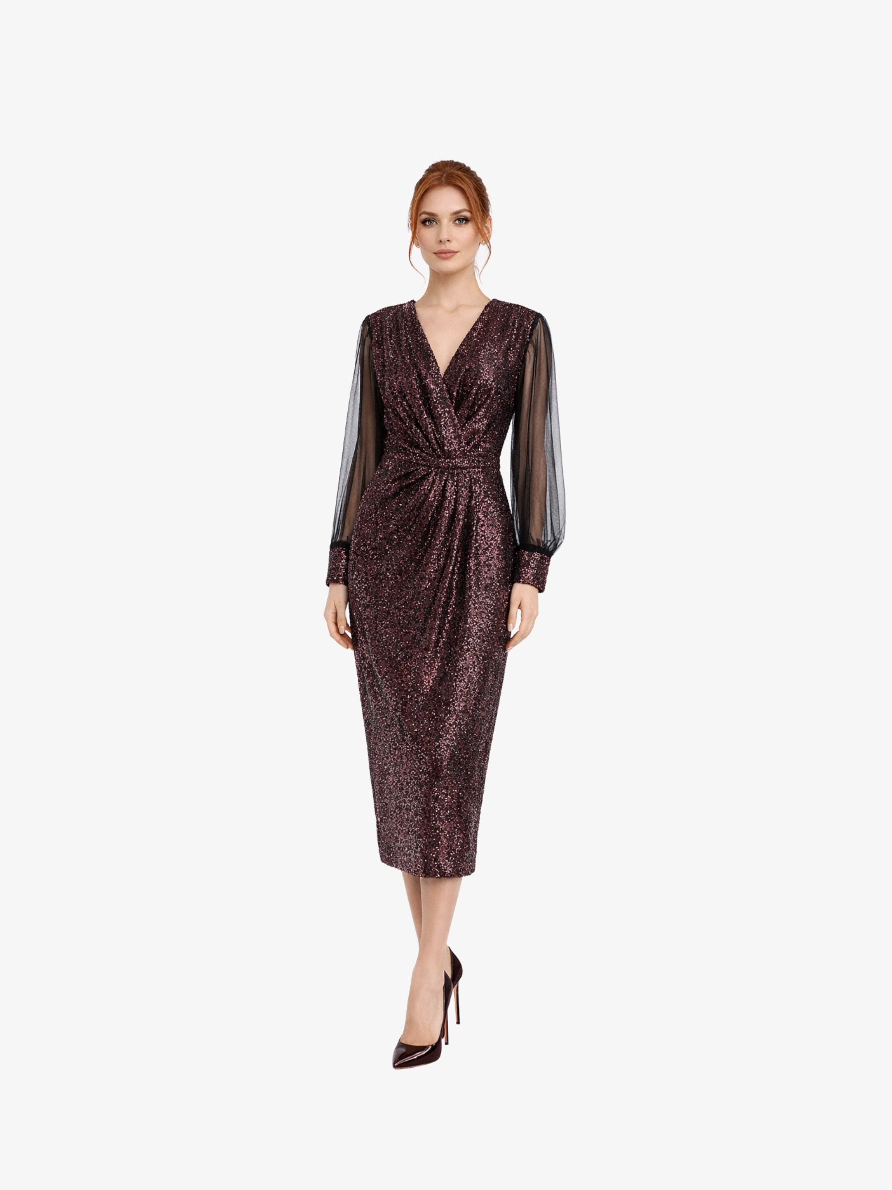 Rochie Midi “Fedora”, Burgundi - XL