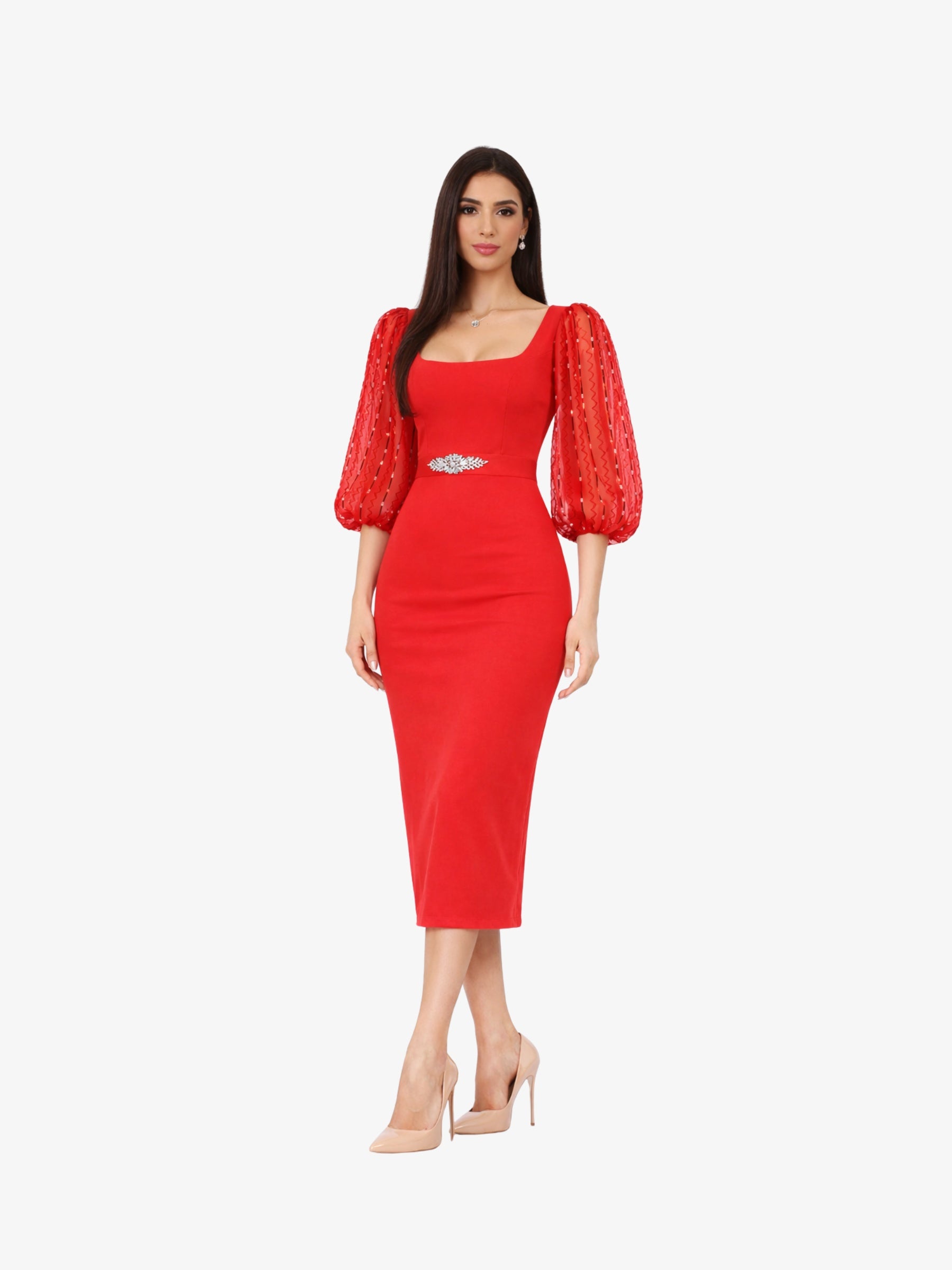 Rochie Midi “Heidi”, Rosu - XL