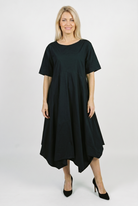 Rochie midi lejera oversize din bumbac, cu croi amplu si colturi, neagra