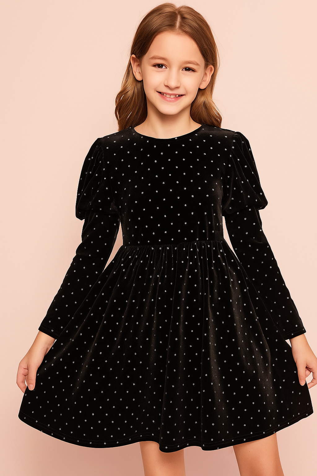 Rochie neagra din catifea cu glitter argintiu pentru fete - 18-24 luni - LIVRARE 24H