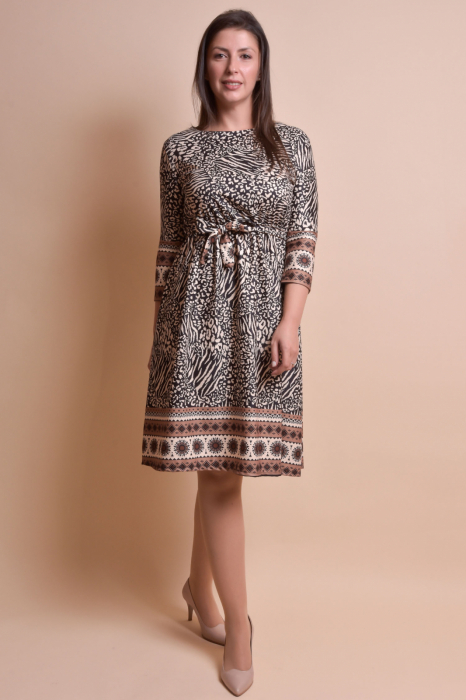 Rochie office cu animal print mini si cordon in talie