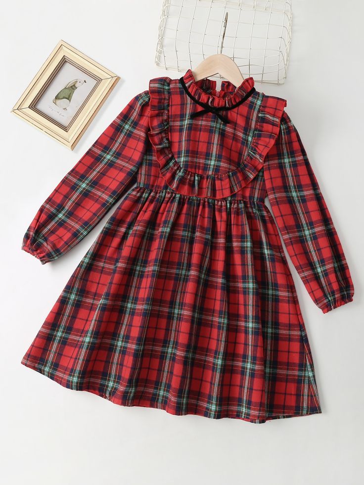 Rochie rosie casual pentru fete in carouri - 11 ani, 10 ani, 6 ani
