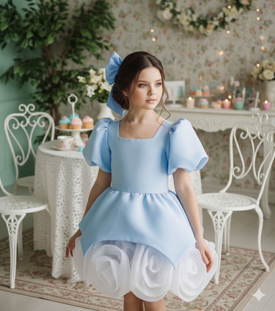 Rochie rosie eleganta din tafta si flori handmade pentru fete - Annabelle