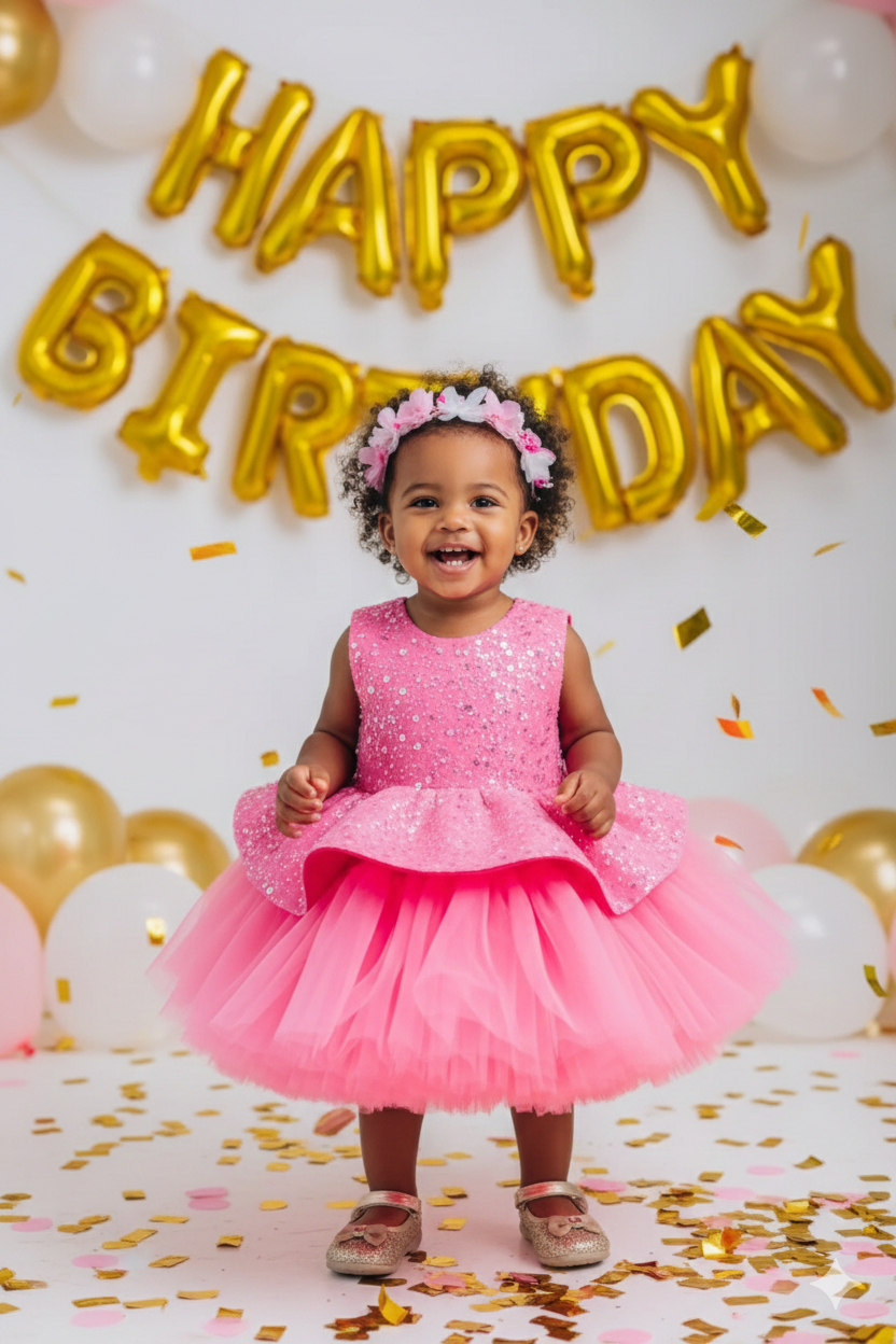 Rochie roz eleganta pentru fete, din dantela cu perle si paiete - Candy
