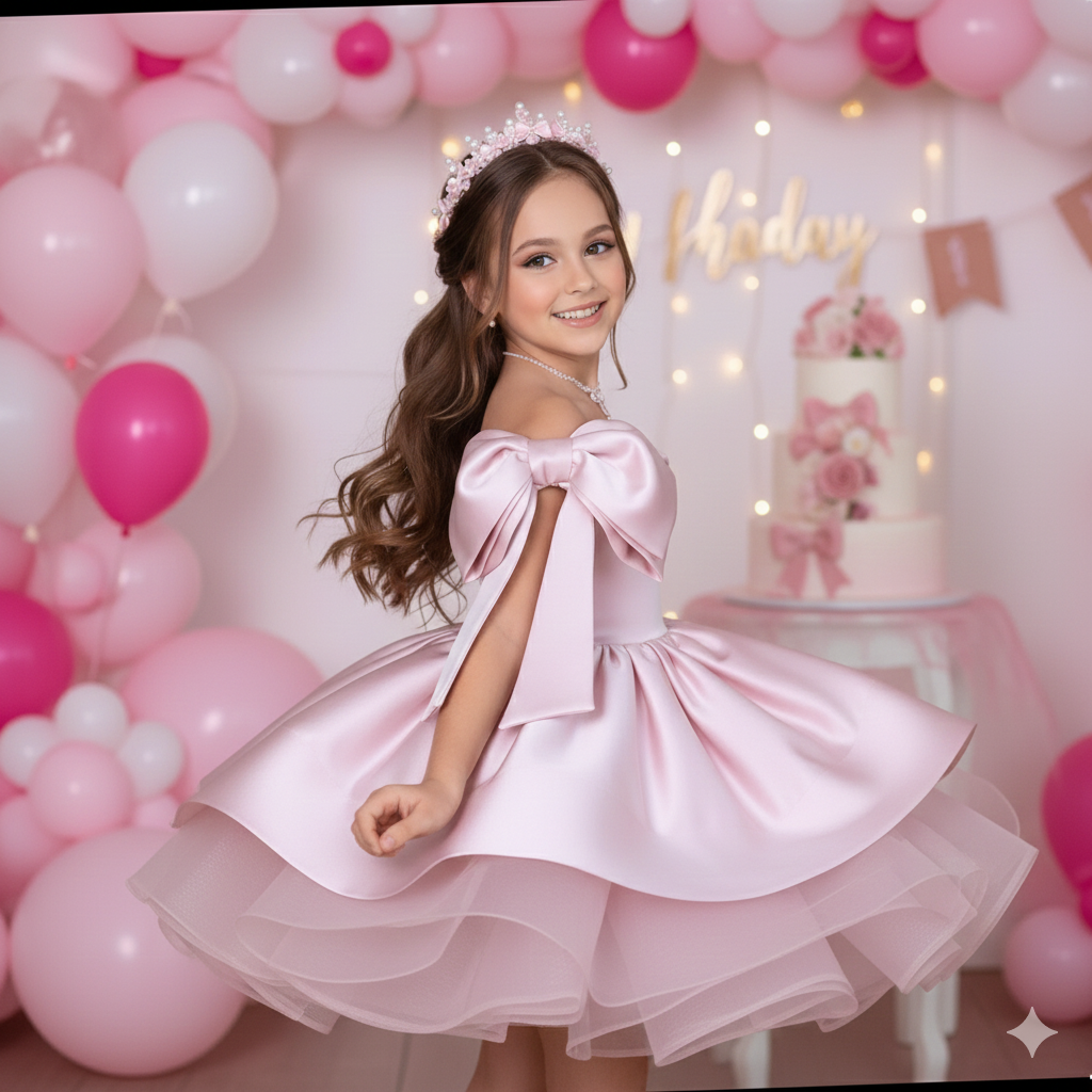 Rochie roz eleganta pentru fete, din tafta - Barbie