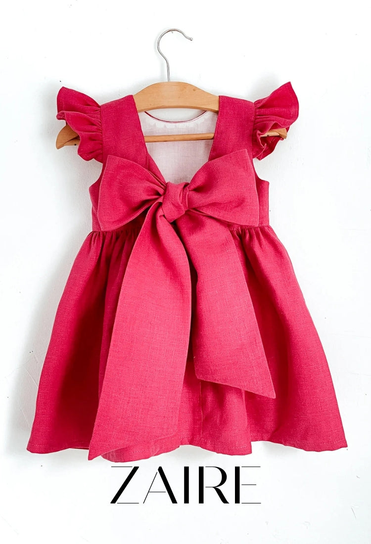 Rochie roz fuchsia cu funda din in pentru fete - Summer