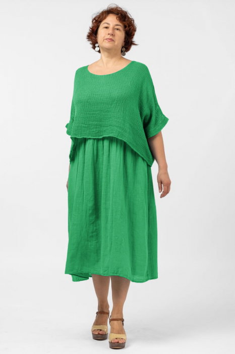 Rochie suprapusa cu bluza plasa, din bumbac, verde intens