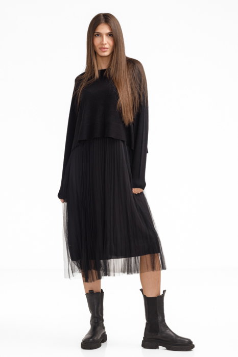 Rochie suprapusa din tulle cu puloveras despicat la spate, neagra