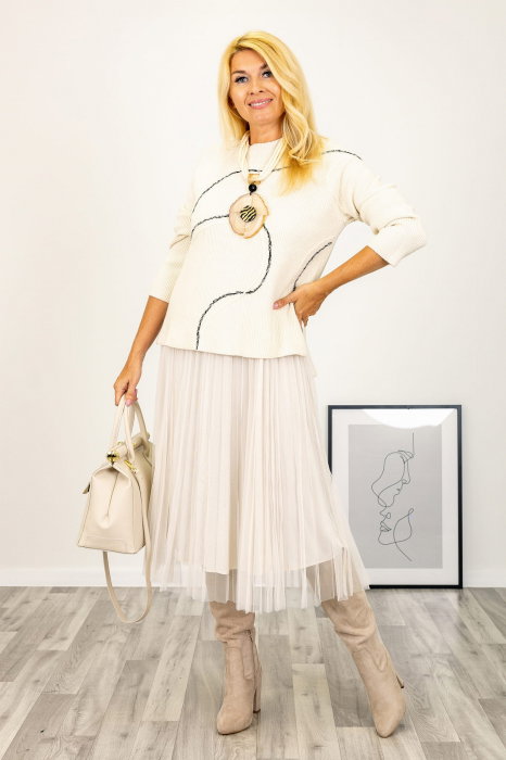 Rochie suprapusa din tulle plisat, cu puloveras, ivoire