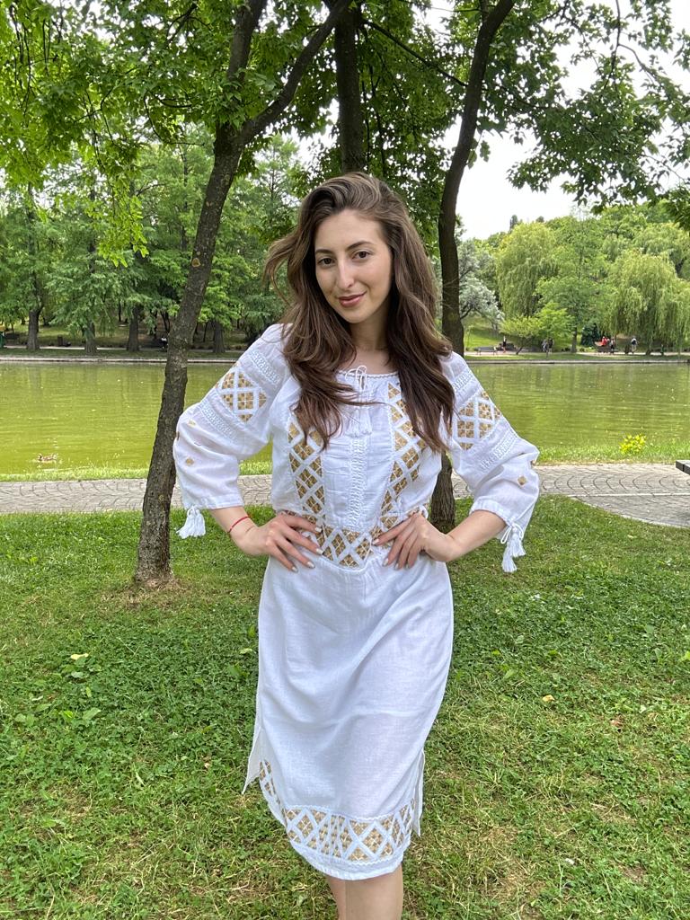 Rochie tradițională femei TM212 - magie albă - S