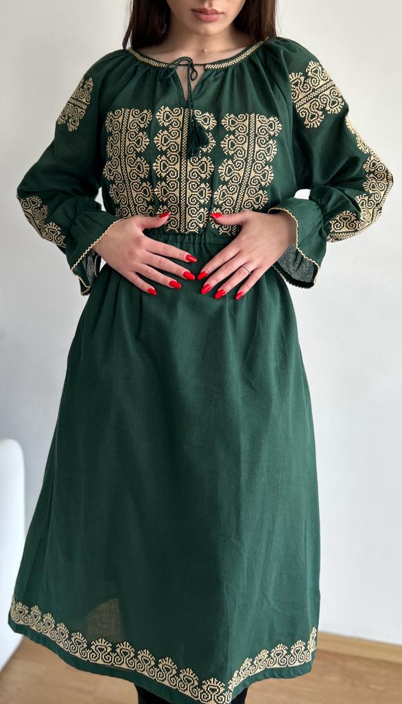 Rochie tradițională femei TM242 verdele naturii - L