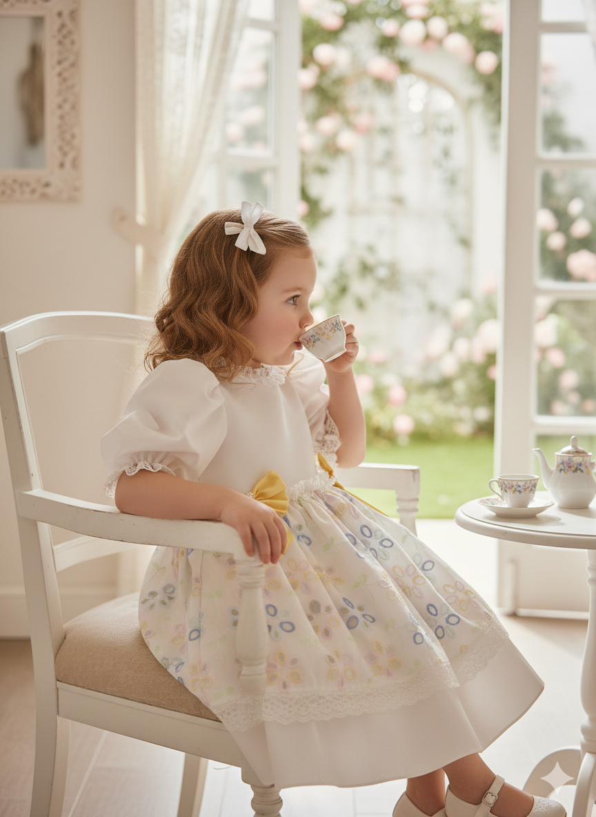 Rochie vintage cu bumbac brodat pentru fete - Elodie