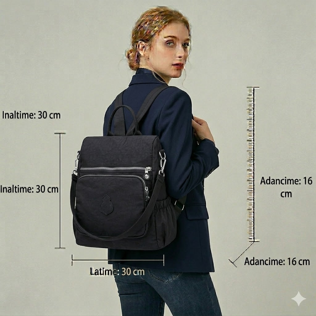 Rucsac dama Aila GT1842, antifurt, material textil, negru - poza 2