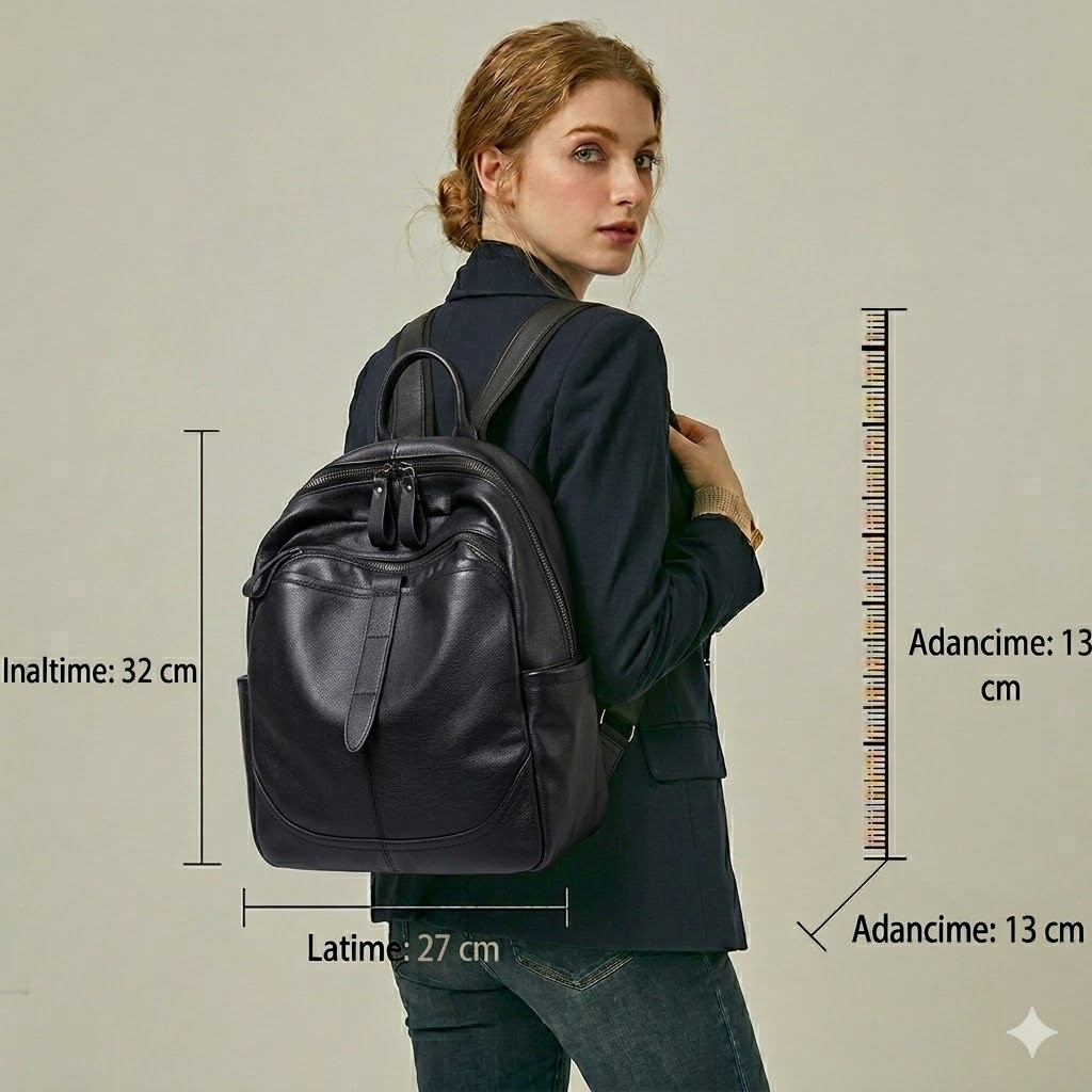 Rucsac dama, Amita GT2072, piele naturala, Negru - poza 2