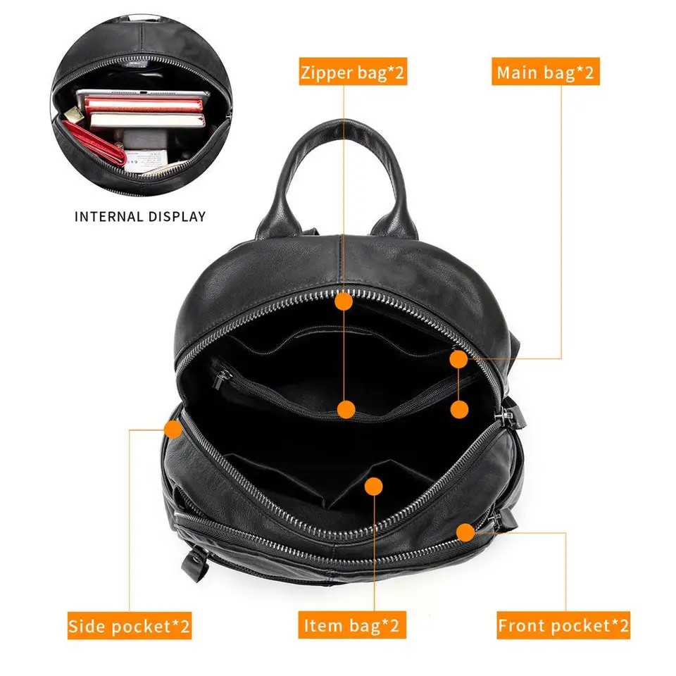 Rucsac dama, Amita GT2072, piele naturala, Negru - poza 5