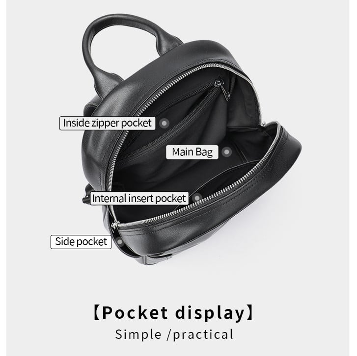 Rucsac dama, Cataluna GT2075, piele naturala, Negru - poza 3