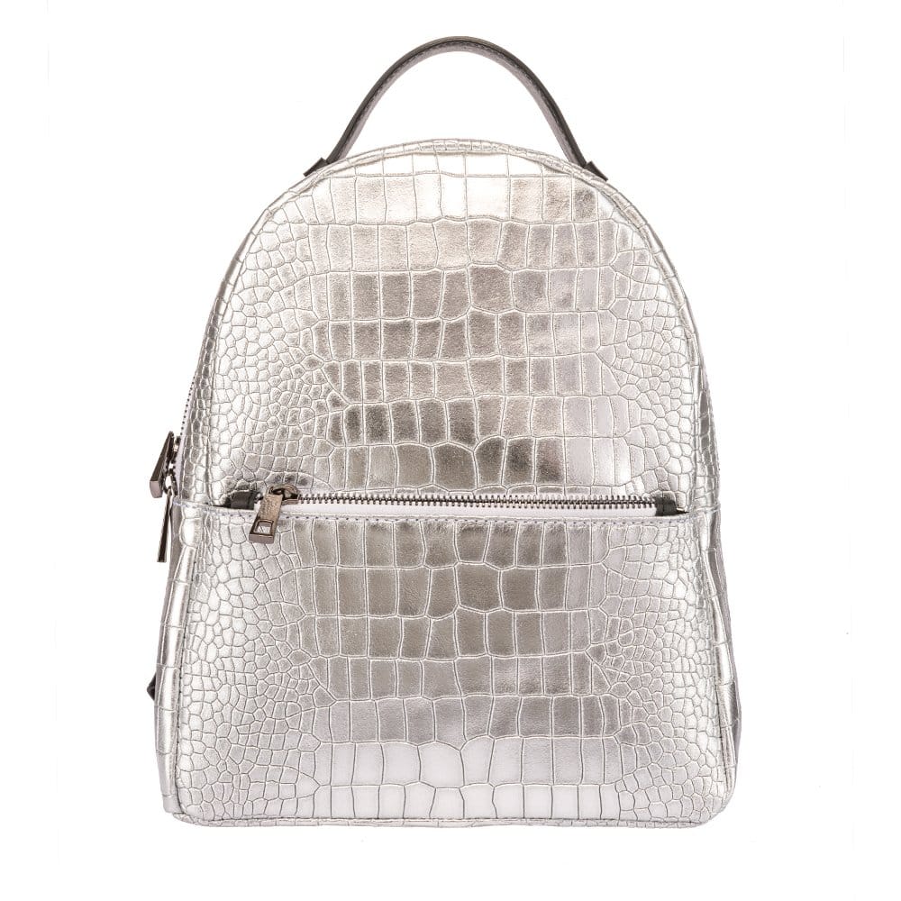 Rucsac damă din piele naturala argintiu Mini